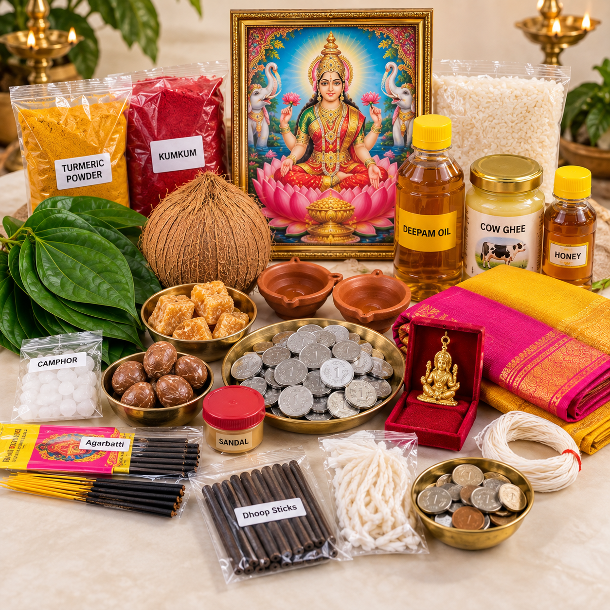 Lakshmi Devi Pooja Kit – Complete Pooja Samagri with 108 New ₹1 Coins