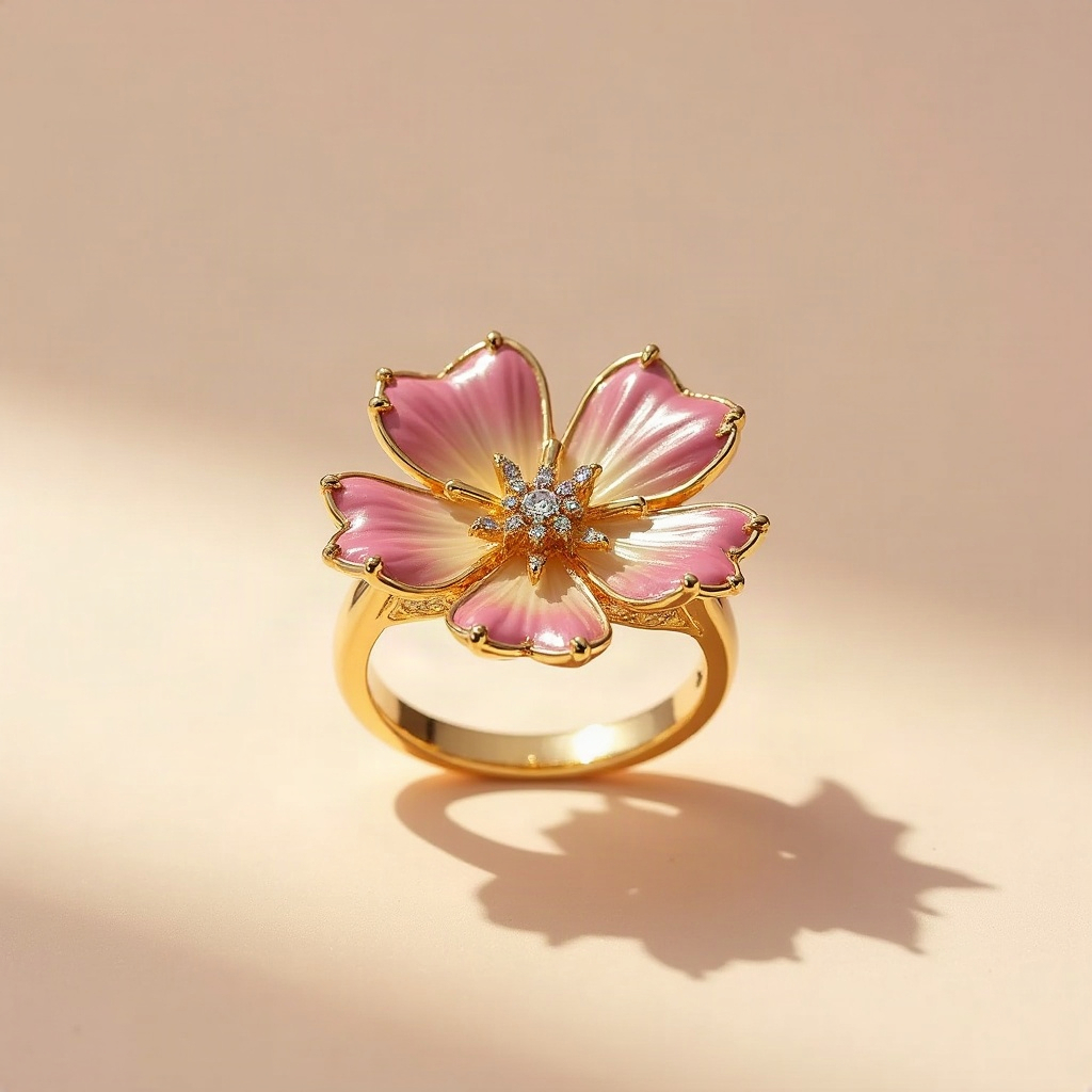 Floral Enamel Gold Ring