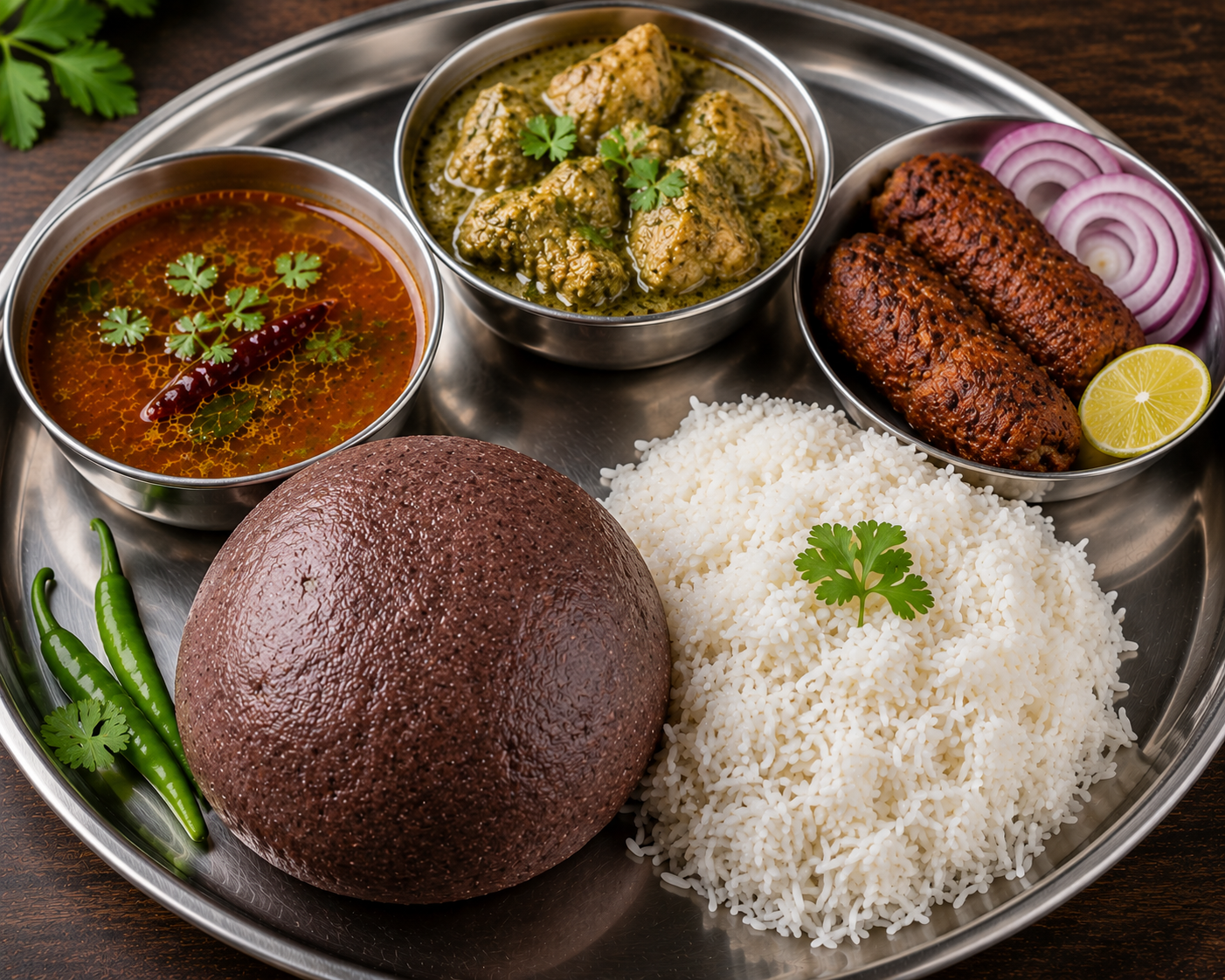 Non-Veg Meal (Ragi Mudde + Rice + Chicken + Green Gravy + Kabab + Rasam)